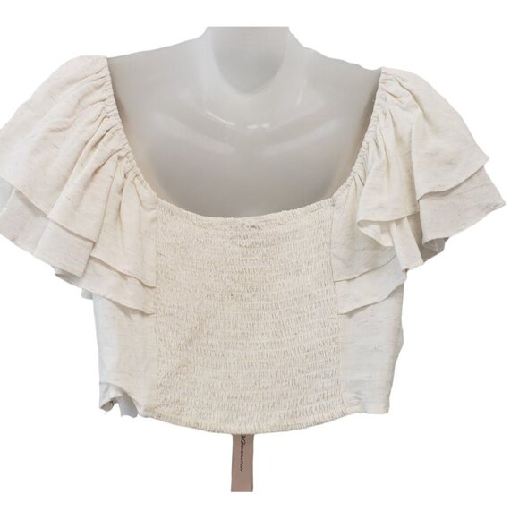 BCBGeneration Off The Shoulder Crop Top Women's XXS 2XS Ivory Ruffled Button NEW - Picture 3 of 11
